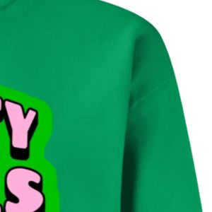 Sweat-shirt à col rond graphique vert pour femmes, manches longues, poignets côtelés, décontracté, en polaire, style urbain - Product Image 3