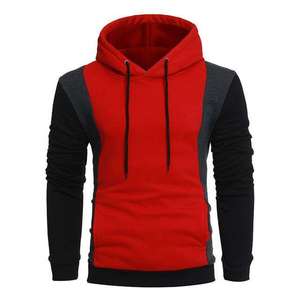 Men's Color Blocking Hooded <b>Sweatshirt</b> Slim Fit Raglan Sleeve Casual Autumn Red <b>Black</b> Gray French Terry Knitted Hoodie - Product Image 1