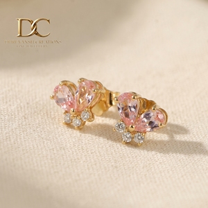 14KT Solid Yellow Gold IGI Certified Lab Grown Diamond and Padpardscha Sapphire <b>Stud</b> <b>Earring</b> for Women <b>Fine</b> Custom Jewelry - Product Image 3