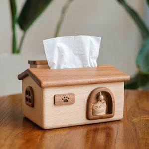 Boîte à mouchoirs en bois en forme de dé, support de mouchoirs en papier, décoration artisanale écologique pour la maison, le bureau et la salle de bain - Product Image 3