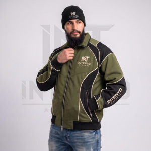 เสื้อแจ็คเก็ตผู้ชาย INTENTO APPAREL รุ่น Racer สำหรับฤดูหนาว สีแดงขาว แต่งลายปัก คอตั้ง ซิปหน้า ทรงเข้ารูป สปอร์ต ผลิตจากผ้าฝ้าย 100% - Product Image 4