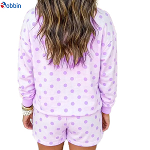 Outfit Hot Selling Polka Dot Polo Collar 2 Piece Set Custom Streetwear Contrast Color Sports <b>Top</b> patched Pocket Shorts Short Set - Product Image 5