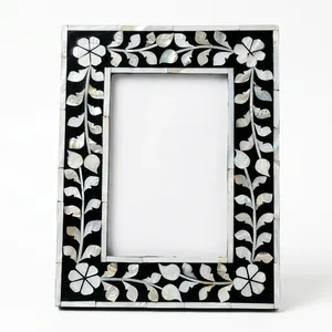 Handmade Vertical Resin <b>Photo</b> <b>Frame</b> <b>Black</b> Mosaic Mother of Pearl Floral Inlay Decor Resin Mosaic <b>Photo</b> <b>Frame</b> Unique Handmade - Product Image 4