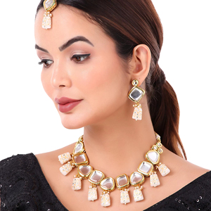 Party Wear Engagement Wedding Anniversary Choker Earrings Set Traditional Zircon Trendy <b>Gift</b> Jewelry Women Necklace Brass Alloy - Product Image 1