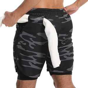 Custom Logo Men's Double <b>Layer</b> Spandex/Cotton Sports Athletic Workout Running Gym Shorts Liner Breathable Drawstring Shorts - Product Image 3