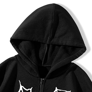 Gothic <b>Black</b> Hooded Zip-Up Sweatshirt Spiderweb <b>Heart</b> Print Customized Logo LEAFITS Unisex Regular Fit Autumn Wear 100% Cotton - Product Image 4