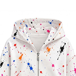 Sudadera con Capucha Blanca Oversize con Estampado de Salpicaduras de Pintura, Manga Larga, Estilo Pullover, Unisex, Casual - Product Image 4