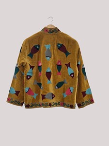 Chaqueta de terciopelo bordada a mano con cuello mandarín, manga larga, estampado animal, talla grande, abrigo de otoño para mujer - Product Image 3
