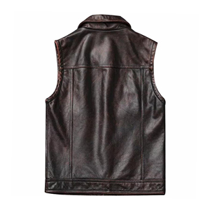 <b>Men's</b> Genuine <b>Leather</b> <b>Vest</b> Turn-down Collar Button Closure Casual Outerwear Solid Color Autumn Wear - Product Image 3