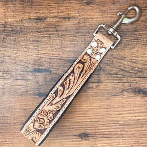 Top Selling Pet Supplies Hand Tooled Cow Leather Traffic Lead Traffic <b>Leash</b> Short <b>Leash</b> for Dog Training Traffic Padded Handle - Product Image 2