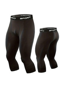 Leggings de compression noirs pour hommes, couleur unie, taille élastique, en Spandex et Nylon, vêtements de sport, longueur genou - Product Image 5