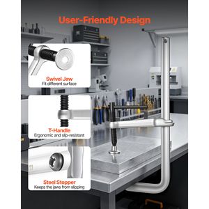 Serres à barre pour le travail du bois, lot de 4, ouverture de 12 po, profondeur de gorge de 4,72 po, limite de charge de 1200 lb, acier robuste forgé - Product Image 6