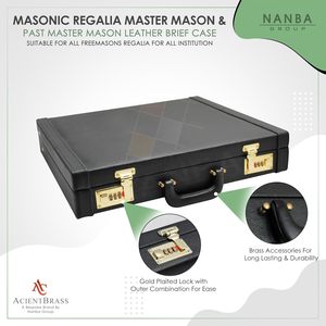 Mallette de transport pour étole maçonnique en cuir véritable pour Maître Maçon et Maître de Cérémonie, avec serrures à combinaison dorées et 5 compartiments, facile à transporter - Product Image 3