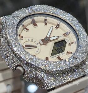 Montre à quartz vintage glacée avec cadran analogique-numérique en moissanite, verre saphir, boîtier en acier inoxydable, bracelet en caoutchouc et fermoir déployant - Product Image 2