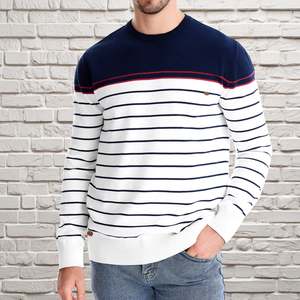 Custom Logo 12 GG High Quality Jacquard Knitwear Pullover Men's Striped Sweater Essentials Long-Sleeve Crewneck 100% Cotton - Product Image 3