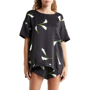 Ensemble de vêtements de nuit en soie satinée pour femmes avec impression par sublimation personnalisée, 2 pièces, robe de nuit mini confortable pour femmes, robe 100% soie, vêtements de nuit - Product Image 1