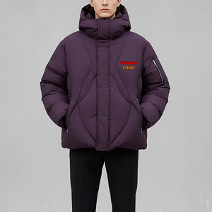 High Quality Plain Dyed Solid Color Oversize <b>Warm</b> Winter <b>Waterproof</b> Casual Vintage Puffer <b>Jacket</b> Stand Collar Front Logo Custom - Product Image 4