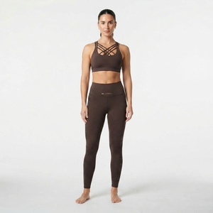 Women <b>Brown</b> Crisscross Strap Sports Bra High Waist Full Length <b>Leggings</b> Yoga Set Seamless Activewear 2 Piece - Product Image 1