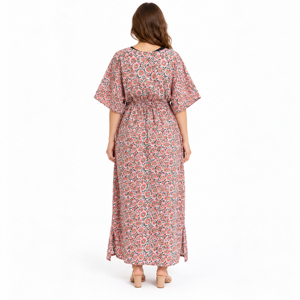 Vestido largo floral de verano para mujer, cuello en V, manga de murciélago, cintura elástica, informal, línea A - Product Image 5