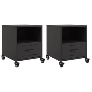 Juego de 2 mesitas de noche de acero laminado en frío, color negro, tamaño mediano - Product Image 2