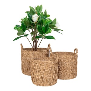 Ensemble de 3 paniers en jonc de mer avec motif diamant, paniers de rangement faits à la main, vente en gros, écologiques, fabriqués au Vietnam - Product Image 3
