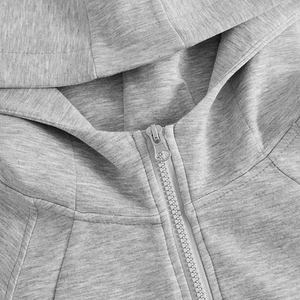 Sweat-shirt gris zippé à capuche pour femme, nouvelle collection 2026, style coréen, coupe ajustée, cardigan à manches longues, manteau uni avec poches, veste de sport à capuche - Product Image 5