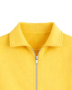 Sudadera Corta de Forro Polar Amarillo Brillante con Cierre Completo para Mujer, Cuello Polo, Bolsillos Delanteros, Chaqueta con Cordón Ajustable, Top Elegante y Cálido - Product Image 5