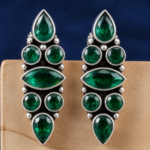 Boucles d'oreilles vintage en argent oxydé multi-pierres pour femmes |   Boucles d'oreilles ethniques bohèmes faites à la main pour les fêtes |   Bijoux en gros - Product Image 1