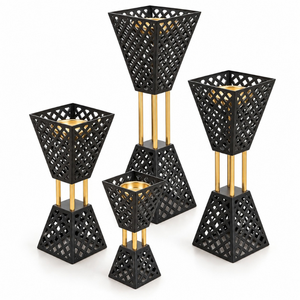 Brûleur à Bakhoor en aluminium, ensemble de 4 pièces |   Porte-encens en acier inoxydable pour Oud Arabe, motif treillis noir et or, décoration islamique pour la maison et le Majlis - Product Image 1