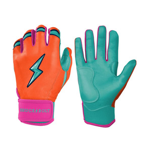 Pink Yellow Leather Batting Gloves Padded <b>Hook</b> And Loop Closure Ambidextrous Unisex Adult Training - Product Image 2