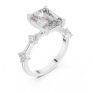 Bague de mariage en or rose 14 carats avec émeraude et diamant de laboratoire de taille princesse pour femme |   Nouveau diamant cultivé - Product Image 2