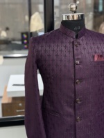 Traje Sherwani Indo-Occidental de Lujo para Hombre, con Jacquard Color Vino, Absorbente de Humedad, Diseño Bandhgala para Bodas, Recepciones y Fiestas