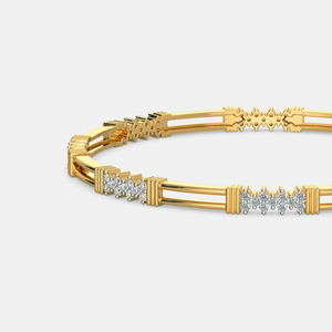 Double Rail Diamond Bar Station Gold <b>Bangle</b> <b>Bracelet</b> - Product Image 2