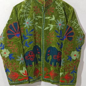 High Quality Finished <b>Women</b> Suzani Embroidered <b>Velvet</b> Cotton Winter Stand Blouson <b>Jacket</b> Autumn Floral Ethnic Fashion Reversible - Product Image 3