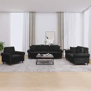 Ensemble de canapé 3 places en velours noir avec fauteuil, sièges durables pour salon, pour plusieurs personnes - Product Image 1