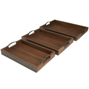 Plateau décoratif multifonctionnel en bois massif, plateau de service durable pour le petit-déjeuner, les collations et l'organisation de la cuisine - Product Image 4