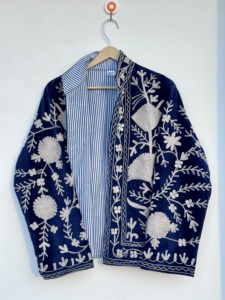 Handcrafted <b>Women</b> Brown <b>Velvet</b> 100% Cotton <b>Jacket</b> Pastel Floral Suzani Hand Embroidery Elegant Open-Front Winter Coat Wholesale - Product Image 3