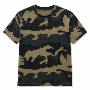 เสื้อยืดผู้ชายลายพรางพิมพ์ลาย AOP แฟชั่นทันสมัย ผ้าฝ้าย 100% คอกลม แขนสั้น สวมใส่สบายๆ สำหรับกิจกรรมกลางแจ้งทุกฤดู รับผลิตแบบ OEM/ODM - Product Image 4