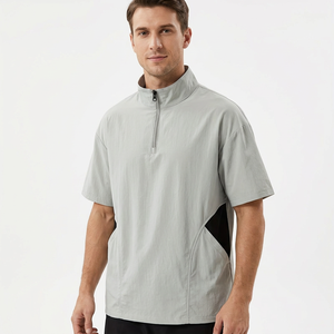 T-shirt décontracté pour homme à manches courtes, col demi-zip, séchage rapide, gris, color block, anti-boulochage, respirant, coupe ample - Product Image 4