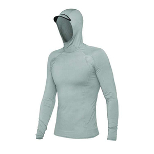 Haut de surf à manches longues pour homme, gris clair, séchage rapide, en spandex et polyester, avec capuche, protection solaire intégrale - Product Image 6