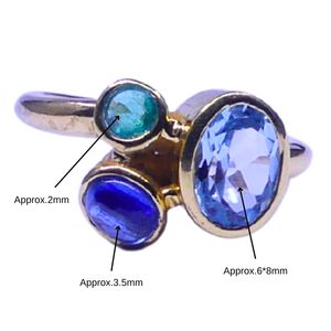 Anillo Clásico de Plata de Ley 925 Chapado en Oro con Topacio Azul y Cianita para Mujer, Joyería para Bodas - Product Image 1