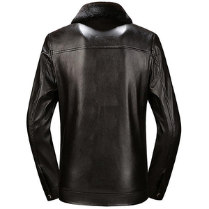 High Quality Men's Casual Mandarin Collar Zip-Up <b>Long</b> Sleeve Solid Color Real Leather <b>Waterproof</b> Winter Motorcycle <b>Jacket</b> 2027 - Product Image 4