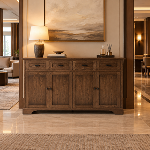 Buffet moderne en bois massif avec 4 portes et 4 tiroirs, meuble de rangement pour salle à manger et salon - Product Image 3