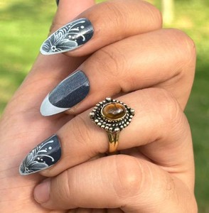 Anillos de latón macizo con ojo de tigre natural para mujer, joyería de moda vintage boho con piedras preciosas marrones - Product Image 4