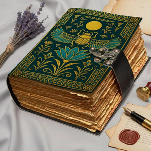 Journal en cuir Scarabée Égyptien, fait main, style Égypte Ancienne, classique, religieux, vintage, papier à bords festonnés, 120 pages, journal de mythologie - Product Image 4
