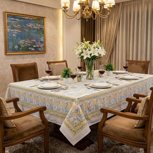 Lilas Amber 10 Seater <b>Tablecloth</b> 180x270cm Handcrafted Block Printed 100% Cotton Sustainable Wedding Dining Table Decor - Product Image 3