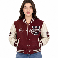 Jaket Varsity Kulit Wol Pendek Gaya Vintage Wanita Bordir Chenille Kustom Bernapas Jaket Baseball Crop Streetwear