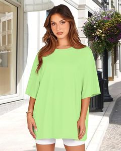 T-shirt en jersey de coton uni à col rond et manches courtes pour femme, coupe ample et respirante, idéal pour le printemps et l'été - Product Image 3