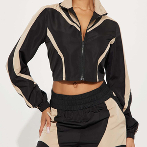 Women's Casual Solid Short Breathable Contrast Color Durable Windbreaker Suit Set - Product Image 5