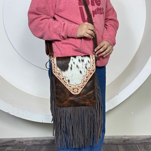 2025 Luxury Trending Designer Floral Tooled Cow Leather Fringe Crossbody <b>Handbag</b> for Women Genuine Leather Vintage Shoulder Bag - Product Image 4